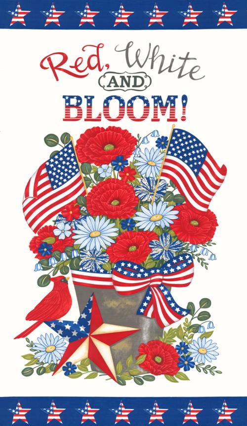 Red White and Bloom Panel 24"  Daisy White